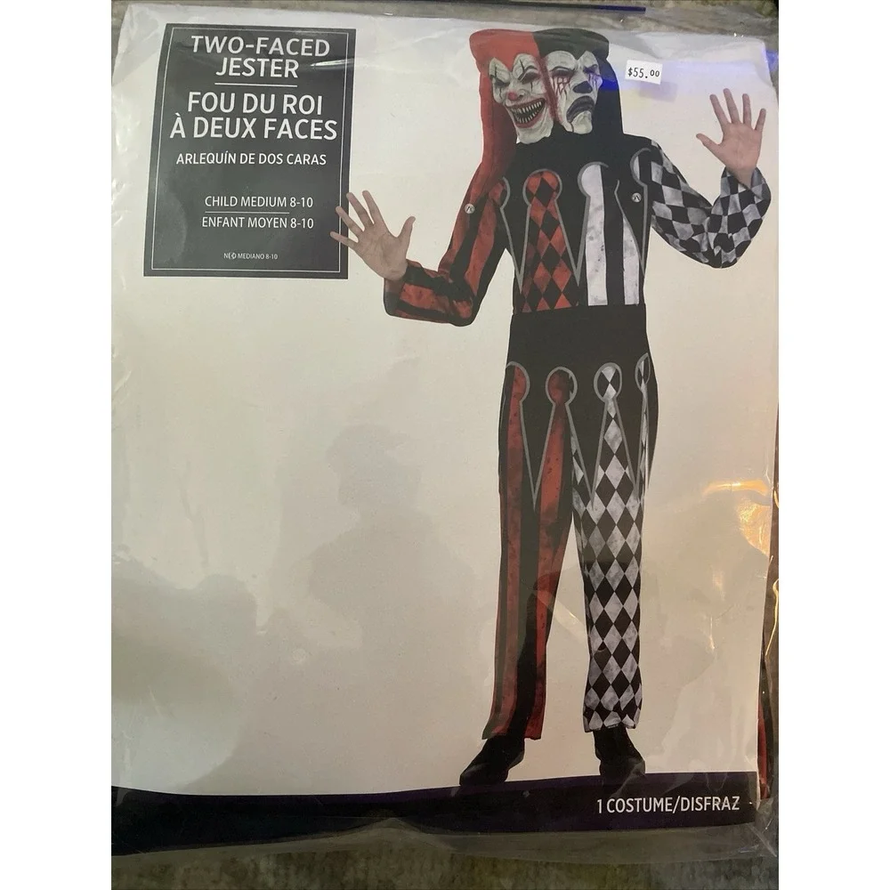 Two-Faced Jester Evil Clown Circus‎ Carnival (M) 8-10 Halloween Child Costume - Picture 3 of 13